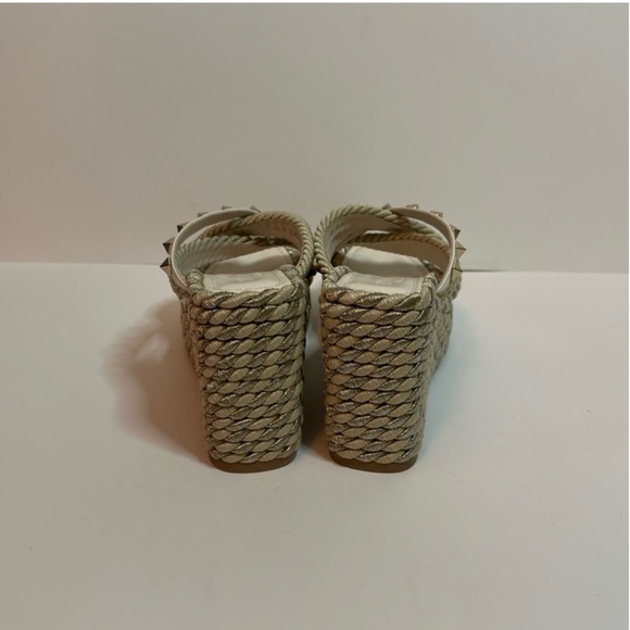 VALENTINO Rockstud Torchon Espadrille Wedge Sandal Ivory SZ 6 - Picture 6 of 8